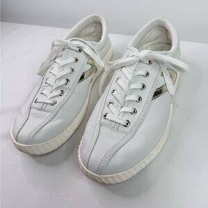 Tretorn Leather Nylite Plus Sneaker White Leather Gold Logo Size 8.5